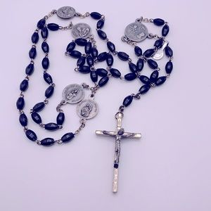 💝Long Italian Black Beads Rosary Vintage 1975